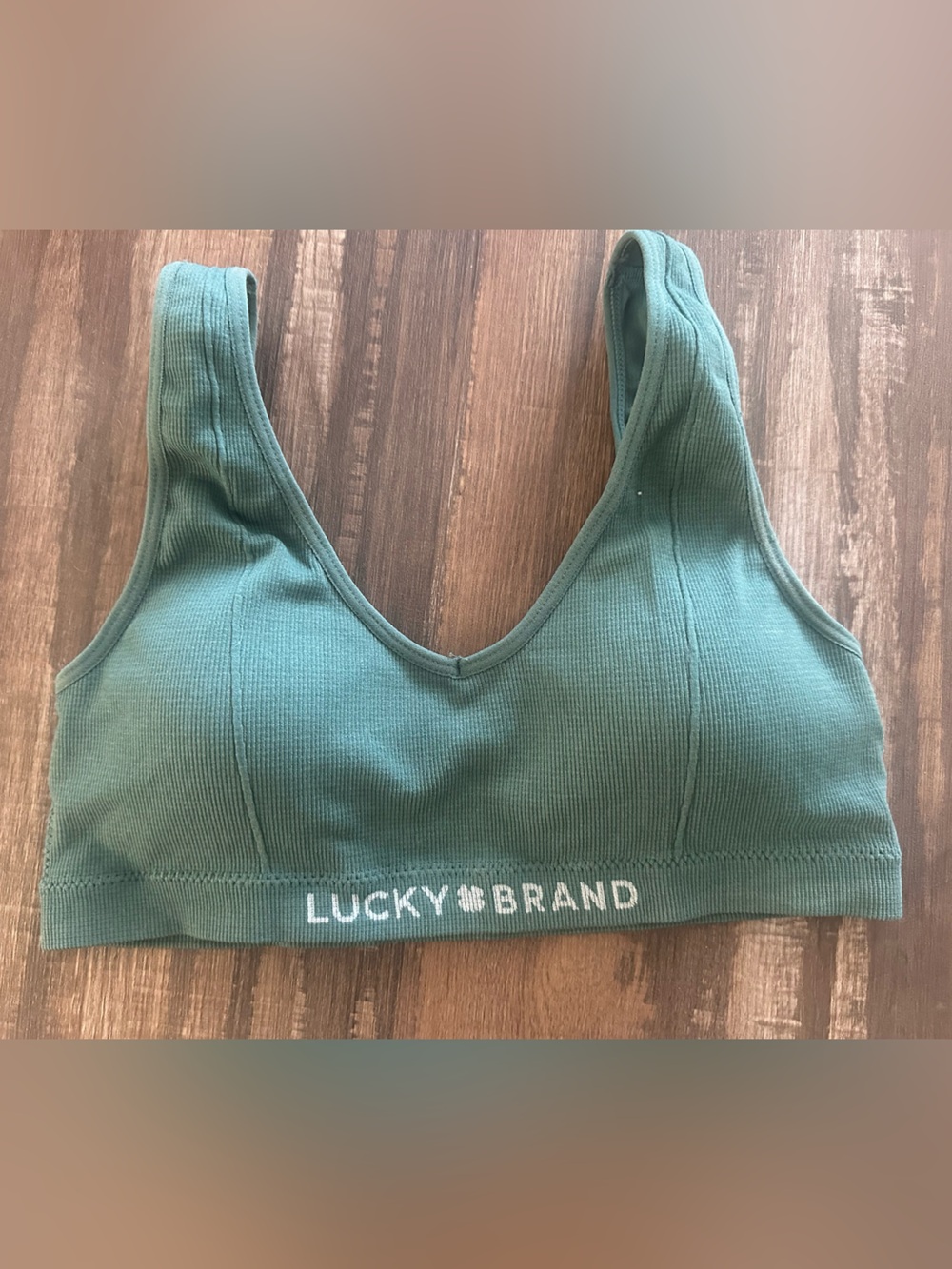 Lucky Brand Ribbed Scoop Bralette in  Green NWOT size L padded chest